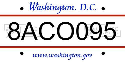 8ACO095 District Of Columbia License Plate