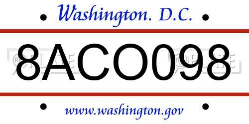 8ACO098 District Of Columbia License Plate