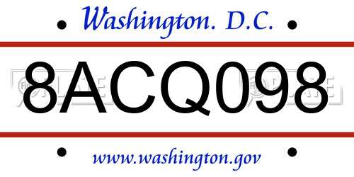 8ACQ098 District Of Columbia License Plate