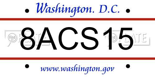 8ACS15 District Of Columbia License Plate