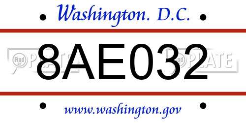 8AE032 District Of Columbia License Plate
