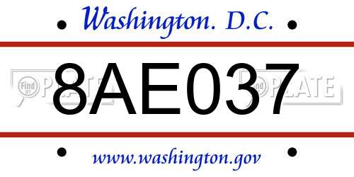 8AE037 District Of Columbia License Plate