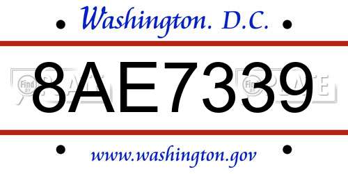 8AE7339 District Of Columbia License Plate
