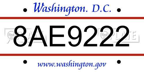 8AE9222 District Of Columbia License Plate