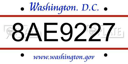 8AE9227 District Of Columbia License Plate