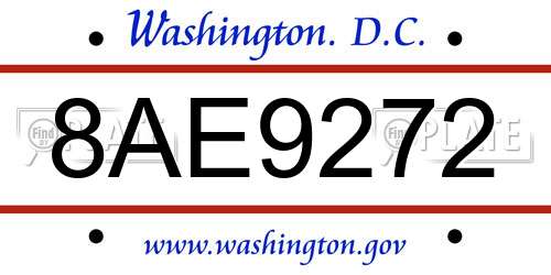 8AE9272 District Of Columbia License Plate