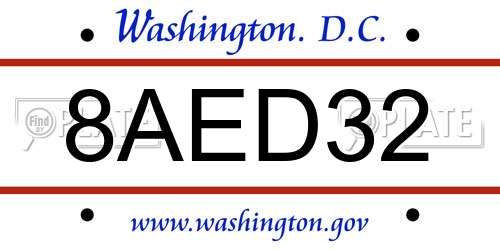8AED32 District Of Columbia License Plate