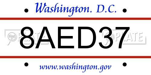8AED37 District Of Columbia License Plate