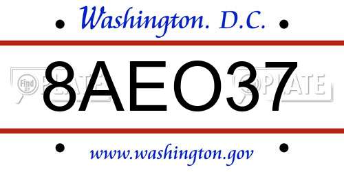 8AEO37 District Of Columbia License Plate
