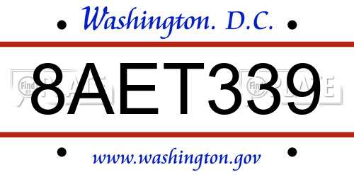8AET339 District Of Columbia License Plate