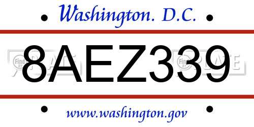 8AEZ339 District Of Columbia License Plate