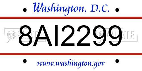 8AI2299 District Of Columbia License Plate