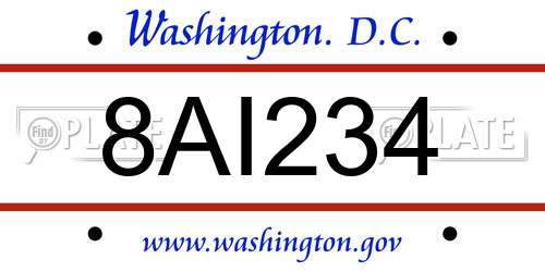 8AI234 District Of Columbia License Plate