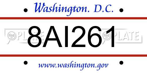 8AI261 District Of Columbia License Plate