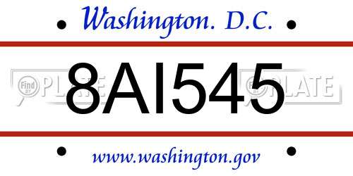 8AI545 District Of Columbia License Plate
