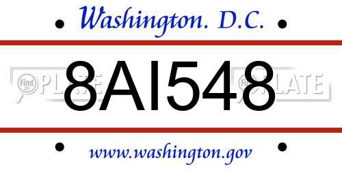 8AI548 District Of Columbia License Plate