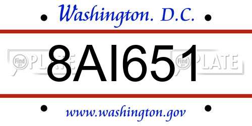 8AI651 District Of Columbia License Plate