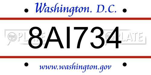 8AI734 District Of Columbia License Plate