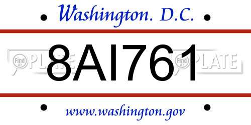 8AI761 District Of Columbia License Plate