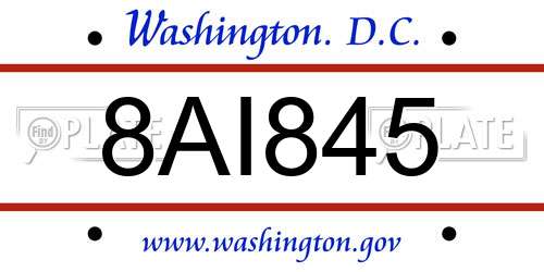 8AI845 District Of Columbia License Plate