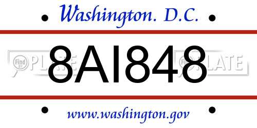 8AI848 District Of Columbia License Plate