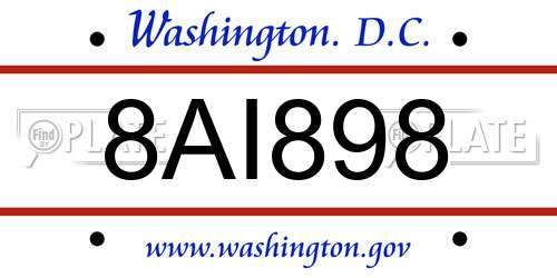 8AI898 District Of Columbia License Plate