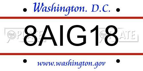 8AIG18 District Of Columbia License Plate
