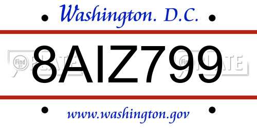 8AIZ799 District Of Columbia License Plate