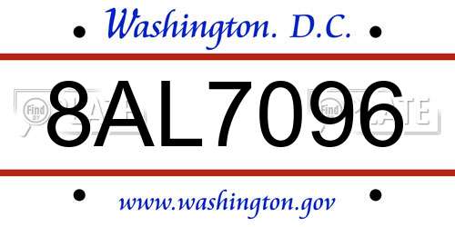 8AL7096 District Of Columbia License Plate