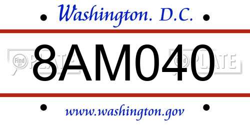 8AM040 District Of Columbia License Plate