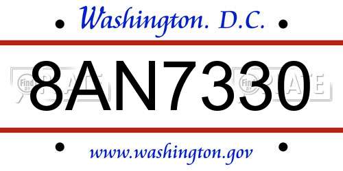 8AN7330 District Of Columbia License Plate