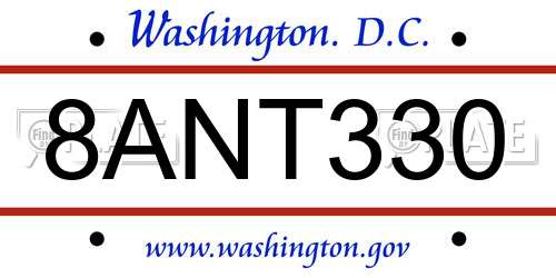8ANT330 District Of Columbia License Plate