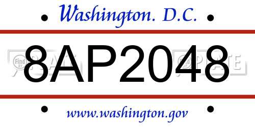 8AP2048 District Of Columbia License Plate