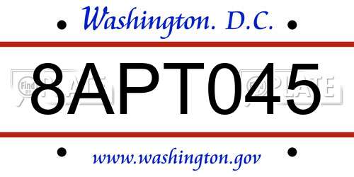 8APT045 District Of Columbia License Plate