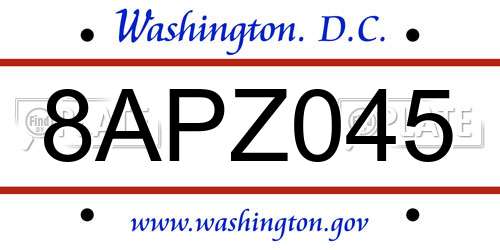 8APZ045 District Of Columbia License Plate