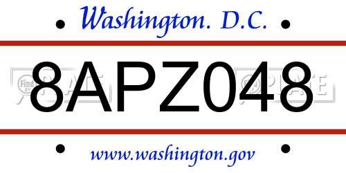 8APZ048 District Of Columbia License Plate