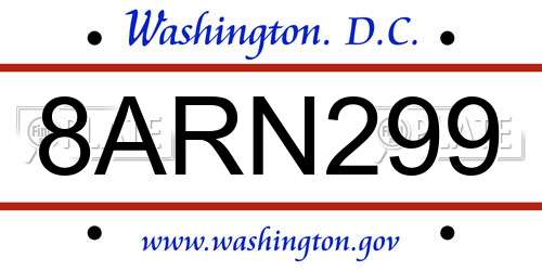 8ARN299 District Of Columbia License Plate