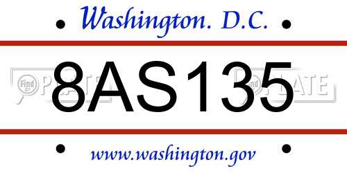 8AS135 District Of Columbia License Plate