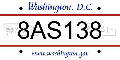8AS138 District Of Columbia License Plate