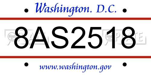 8AS2518 District Of Columbia License Plate