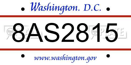 8AS2815 District Of Columbia License Plate