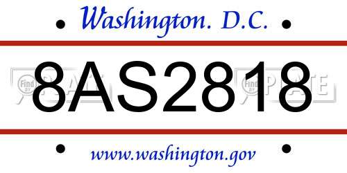 8AS2818 District Of Columbia License Plate