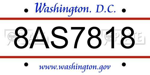 8AS7818 District Of Columbia License Plate