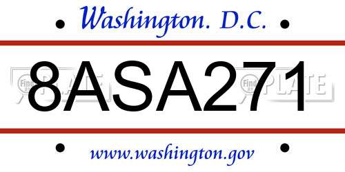 8ASA271 District Of Columbia License Plate