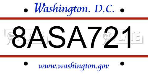 8ASA721 District Of Columbia License Plate