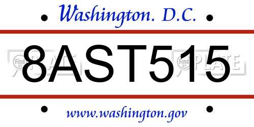 8AST515 District Of Columbia License Plate