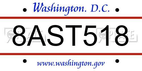 8AST518 District Of Columbia License Plate