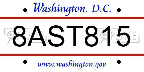 8AST815 District Of Columbia License Plate