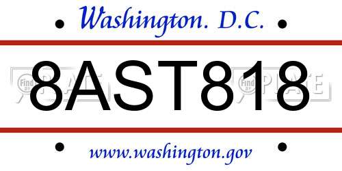 8AST818 District Of Columbia License Plate