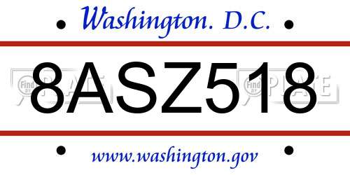 8ASZ518 District Of Columbia License Plate
